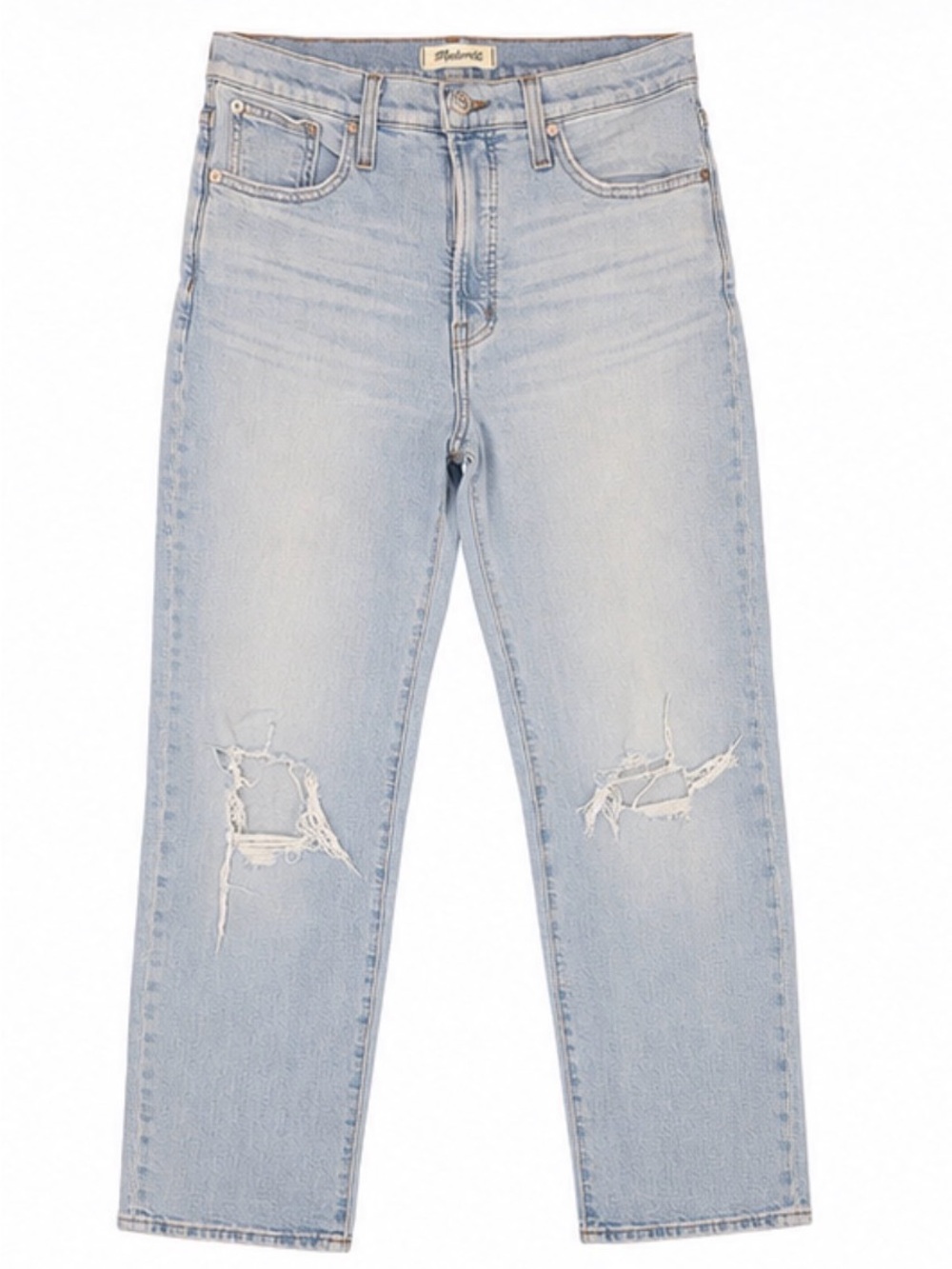 Madewell high rise light wash distressed straight leg jeans size 28